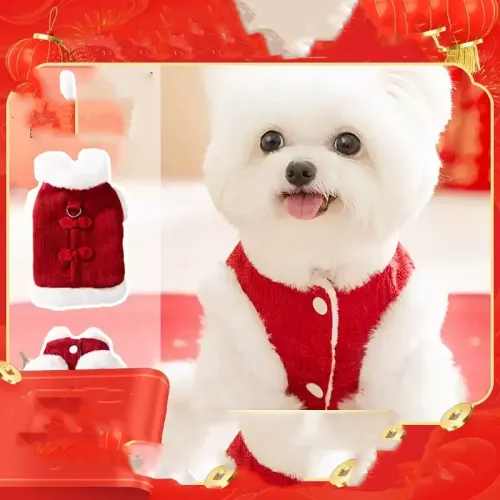 New Year Celebratory Vest for Dogs - Winter Festive Outfit for Small Breeds like Pomeranians, Shih Tzus, and Bichon Frise